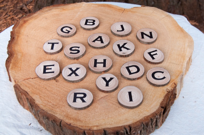 Alphabet Letters, Alphabet magnets, Magnetic Letters, Natural Learning, ABC magnets, Wood Slice Magnets, Natural Wood ABC, Fridge Letters image 2