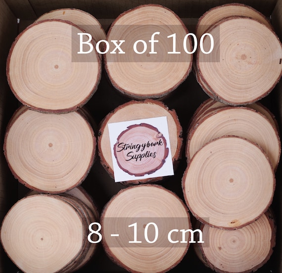 100 Wood Slices: (8 - 10 cm, 3-4") Tree Coasters for Crafts & Weddings