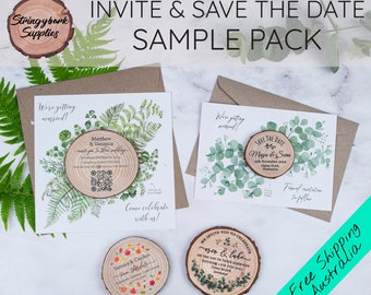 Sample Pack - Stringybark Supplies Save the Date and Invitation Sample Pack.  Unique Invitations and Save the Dates