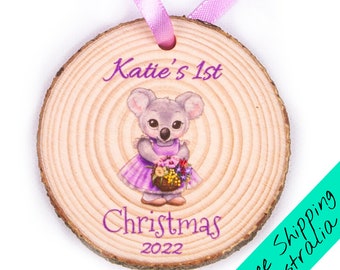 Koala Baby's First Christmas Ornament • Cute Koala Gift • Adorable Baby Girl Gift • Eco friendly gift • Aussie Koala Ornament