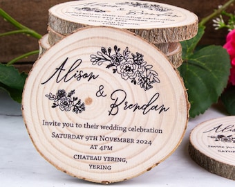 Wood Slice Wedding Invitation: Rustic Country Magnet