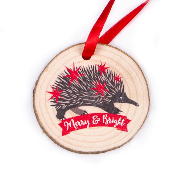 Echidna Christmas Ornament: Australian Wood Slice Decor