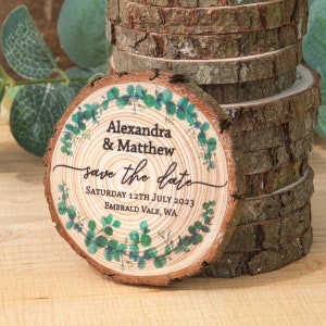 Eucalyptus Save the Date Wood Slice Magnet • Eco Friendly Save the date • Save the date made in Australia • Bush Wedding Save our date