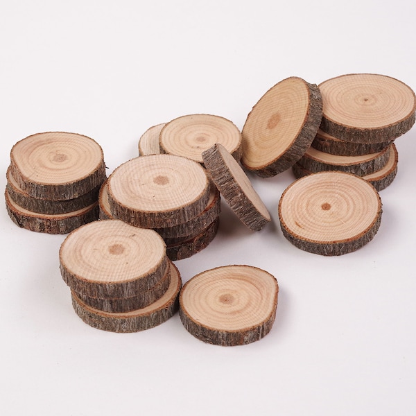 20 pack | 2 - 4 cm wood slices • 1 Inch Wood Slices • Small Wood Slices for Crafts, Craft Branch Slices, Wood Slices for Christmas Ornaments