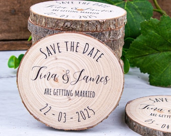 Wood Slice Save-The-Date Magnet • Magnetic Save The Date Invitation • Rustic Save the Date Magnets • Rustic Theme Save the Date Magnet