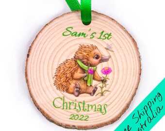 Baby's First Christmas Ornament • Echidna Ornament • Personalized Baby Gift • 2020 Christmas Ornament • Wood Slice ornament Customised