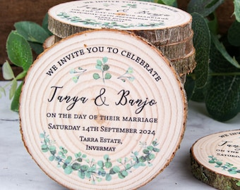 Eucalyptus Wood Slice Wedding Invitation: Rustic Aussie Invite