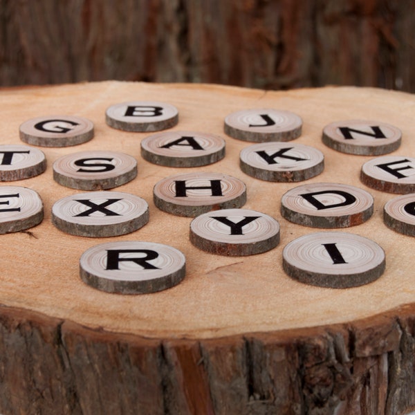 Lettres de l'alphabet, aimants de l'alphabet, lettres magnétiques, apprentissage naturel, aimants ABC, aimants en tranches de bois, bois naturel ABC, lettres de réfrigérateur