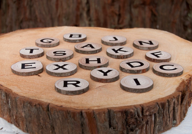 Alphabet Letters, Alphabet magnets, Magnetic Letters, Natural Learning, ABC magnets, Wood Slice Magnets, Natural Wood ABC, Fridge Letters image 1