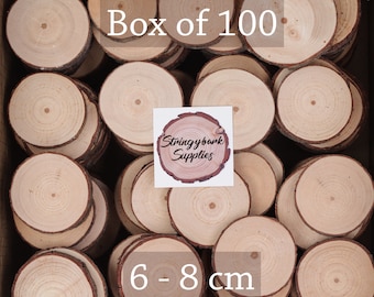 100 Rustic Wood Slices (6-8 cm, 3"): Pine Rounds for Crafts