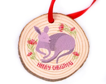 Kerstornament kangoeroe: Australisch ornament in houten schijf