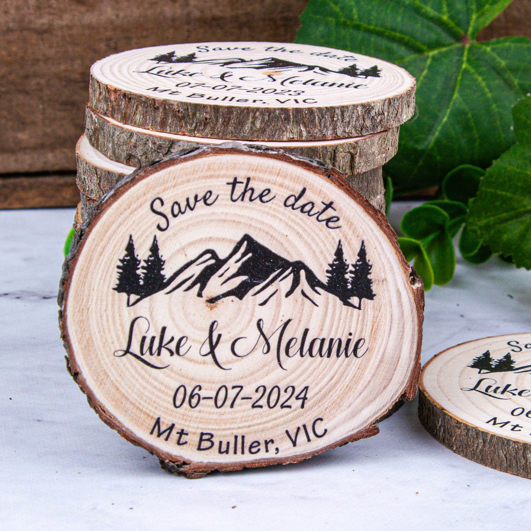 Mountain Wedding Save the Date Wood Slice Magnets - Etsy