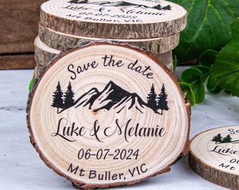 Mountain Wedding Save The Date Wood Slice Magnets