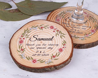 Eucalyptus Wedding Favour Coasters • Australian Wedding Favours • Aussie Wedding Thank You Gift • Flowering Gum Design Wedding Coasters