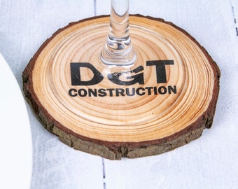 Wood Slice Promotional Coasters • Custom Coasters • Wood Slice Coasters with Branding • Unique promo product • Promotional Gifts for clients