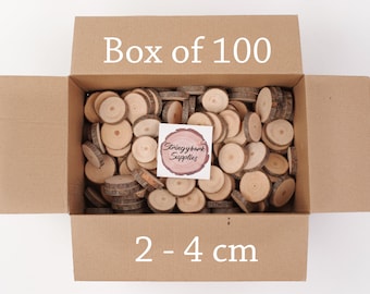 100 pack | 2 - 4 cm wood slices • 1 Inch Wood Slices • Small Wood Slices for Crafts • Craft Branch Slices • Tree Branch Slices for kids