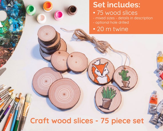 75 Piece Wood Slice Craft Pack Large Wood Slice Arts and Crafts Set Craft  Kit for Kids Wood Slice Crafts for Adults Tree Slice Pack 