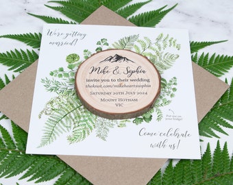 Unique Wedding Invitations • Wedding Invite Made in Australia • Wood Slice Invite • Real Wood Invitations • Fern Invite nature wedding