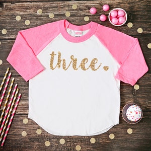 Three Year Old Birthday Shirt | Third Birthday Girl Shirt | 3 Year Birthday Shirt | 3rd Birthday Shirt | Birthday Girl Outfit | Raglan Shirt