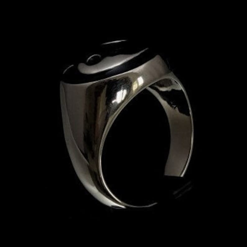 Dome shaped Silver Zodiac ring Cancer symbol 69 with black enamel high polished Sterling silver 925