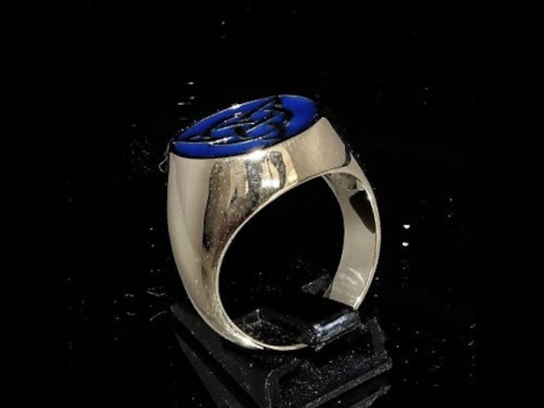 Sterling silver infinity ring Triskele Celtic knot in circle with blue enamel high polished Sterling silver 925 mens ring