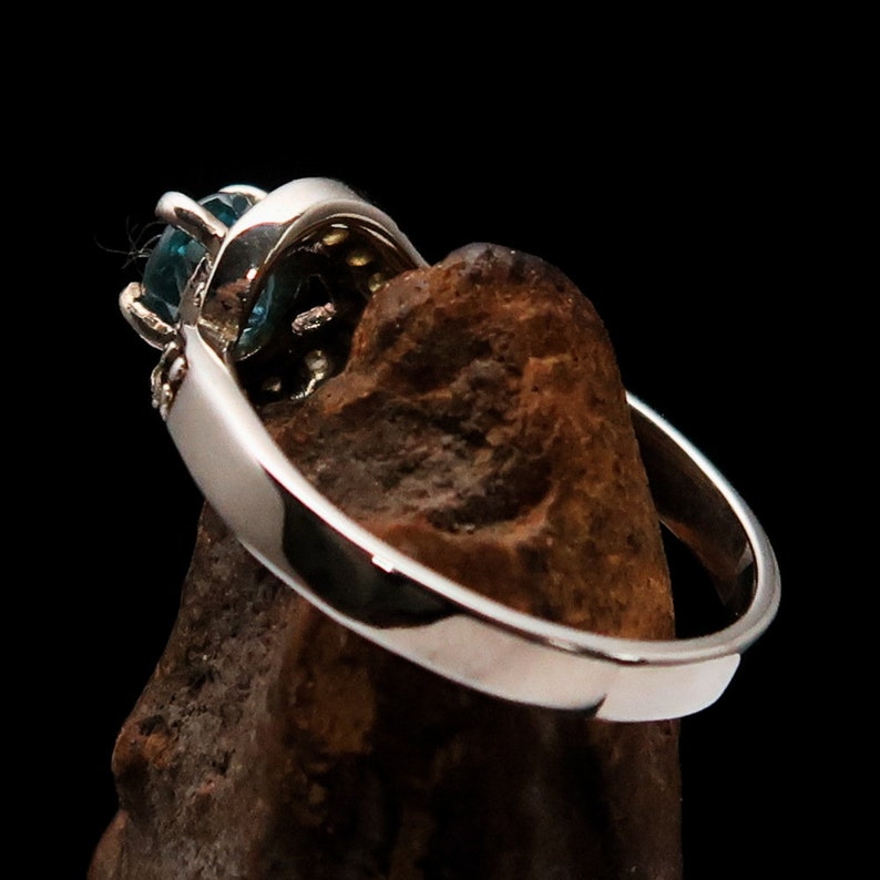 Beautiful Silver womens ring with round cut Blue Cambodian Zircon Gemstone and 14 white CZ high polished Sterling silver 925 ring for her