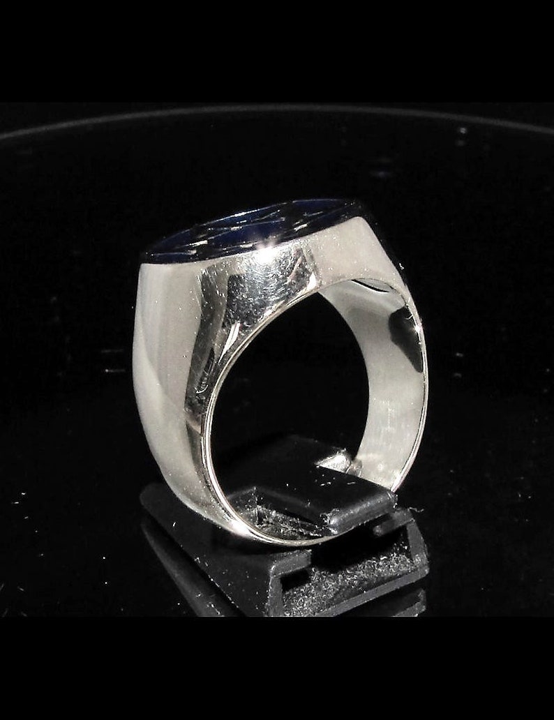 Silver Hexagram symbol ring six pointed star with blue enamel high polished Sterling silver 925 gift for him