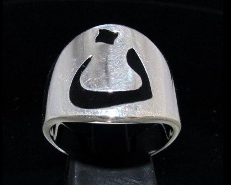Sterling silver initial ring Arabic letter Nun Nuun initial Noon with black enamel high polished Sterling silver 925