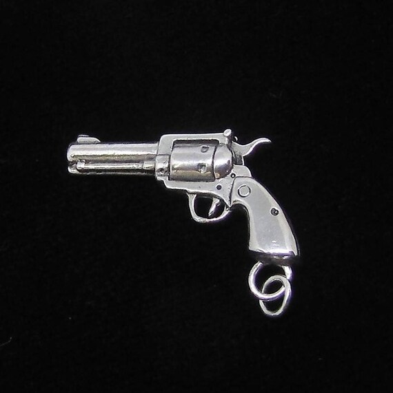 Sterling Silver Long Barrel Russian Vintage Revolver Colt Pendant Necklace
