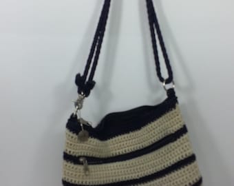 The Sak Crochet Crossbody Hobo Bag Neutral Stripe Boho