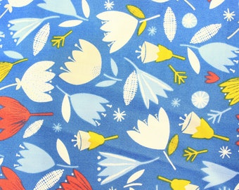 Tulips / Cloud 9 Fabric / Organic Cotton Poplin / Floral Deco / Royal Blue / 100% Organic / Floral Fabric / Dressmaking / Blouse / 0.5 Metre