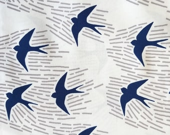 Cloud 9 Fabric / Organic Cotton Poplin / Whitehaven Grey Blue/ Bird / Swallow / Monochrome / Half Metre