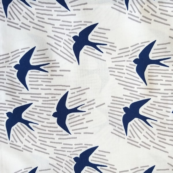 Cloud 9 Fabric / Organic Cotton Poplin / Whitehaven Grey Blue/ Bird / Swallow / Monochrome / Half Metre