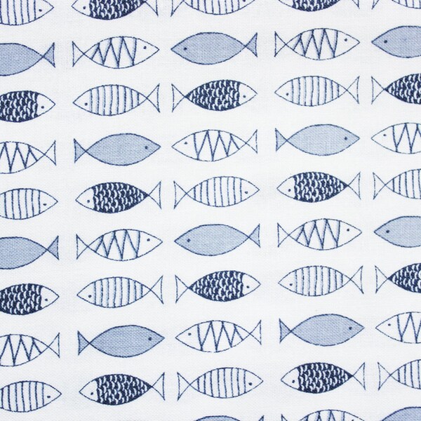 Fish Fabric, Animal Fabric, Monochrome Fabric, Black, Grey and White, Modern, Cute, Clean, Pants Shirt Quilt Mat Burpee Bandana, Half Metre