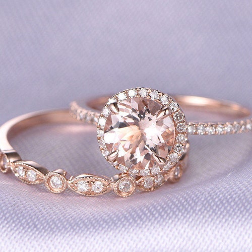 AAA Morganite Engagement Ring Set Diamond Wedding Ring Set - Etsy