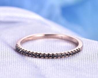Black Diamond Wedding Ring 14k Rose Gold Half Eternity Ring Thin Wedding Band Diamond Matching Band Personalized for her/him Custom Ring