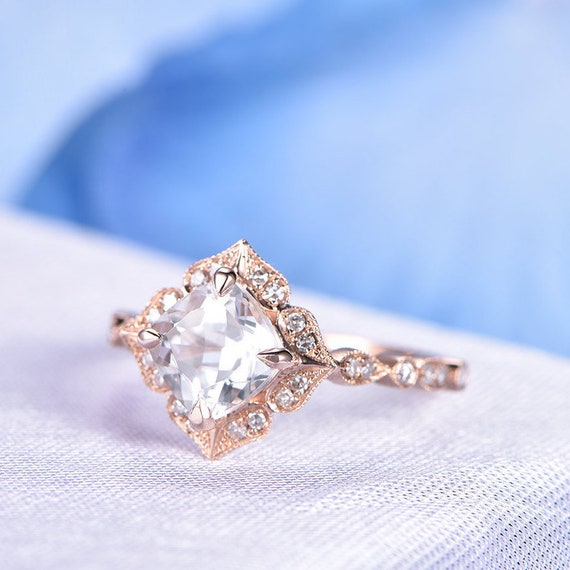 Topaz Engagement ring7mm Round cut gem stonewhite topaz | Etsy