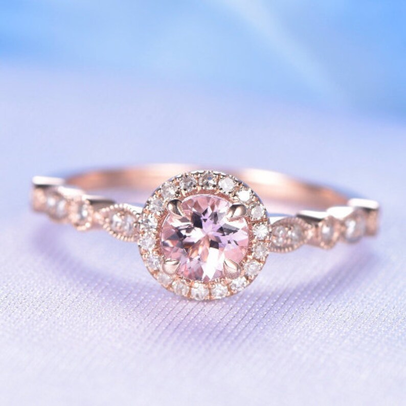 Pink Morganite Engagement Ring Rose gold 5mm Round Cut | Etsy