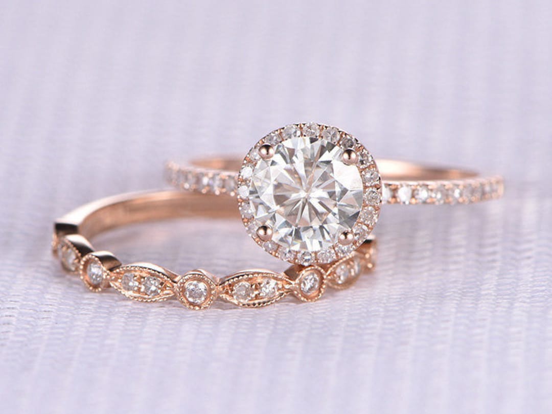 2pcs Wedding Ring Set Moissanite Engagement Ring 1 Ct - Etsy