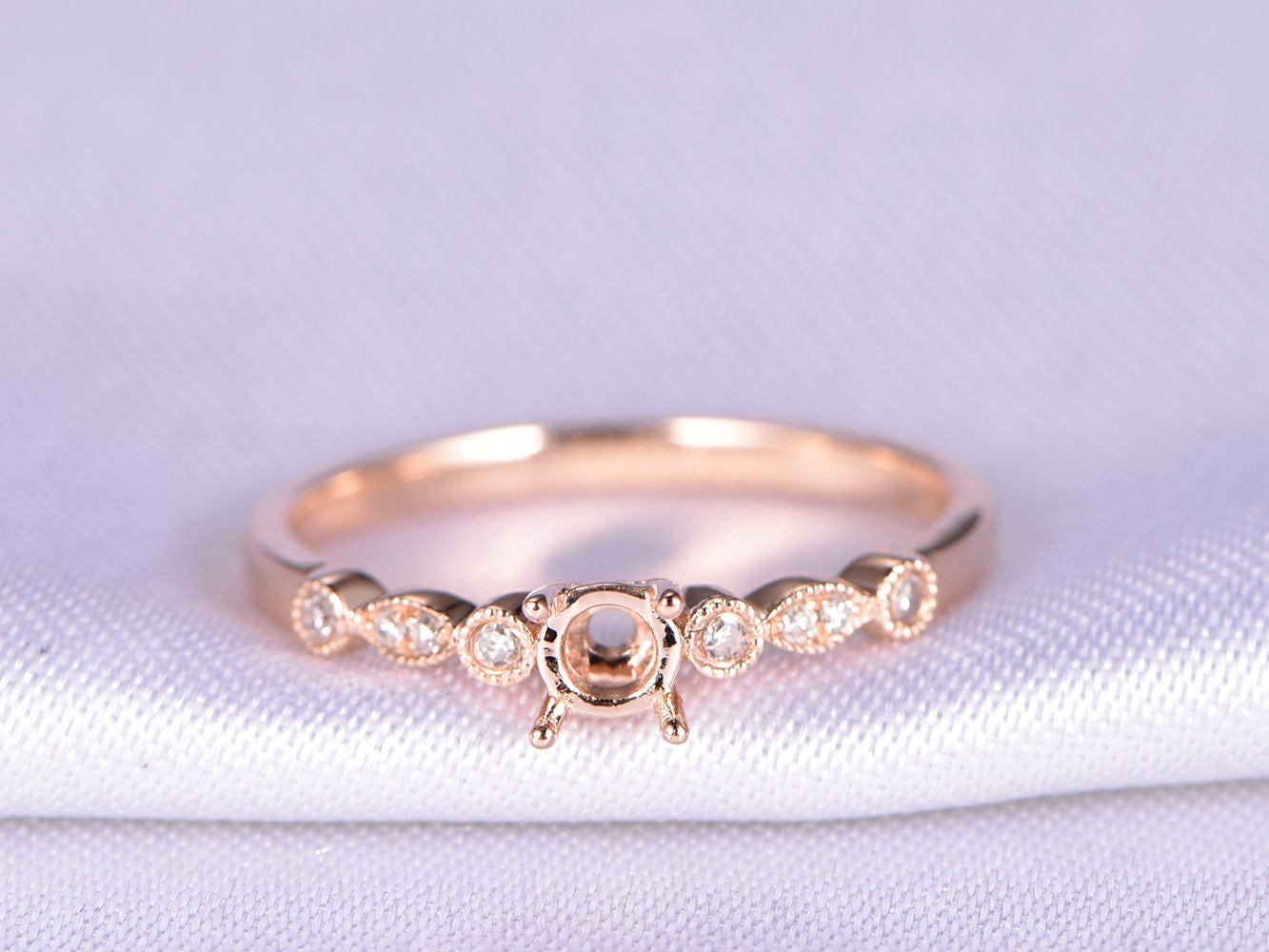 Solid 10K Rose Gold Pave Natural Diamond Engagement Semi Mount Ring 6MM Round Solid 10K Rose Gold Pave Natural Diamond Engagement Semi Mount Ring 6MM Round