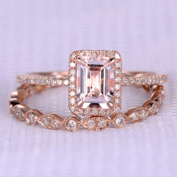 2pcs Wedding Ring Set Engagement Ring 6x8mm Emerald Etsy