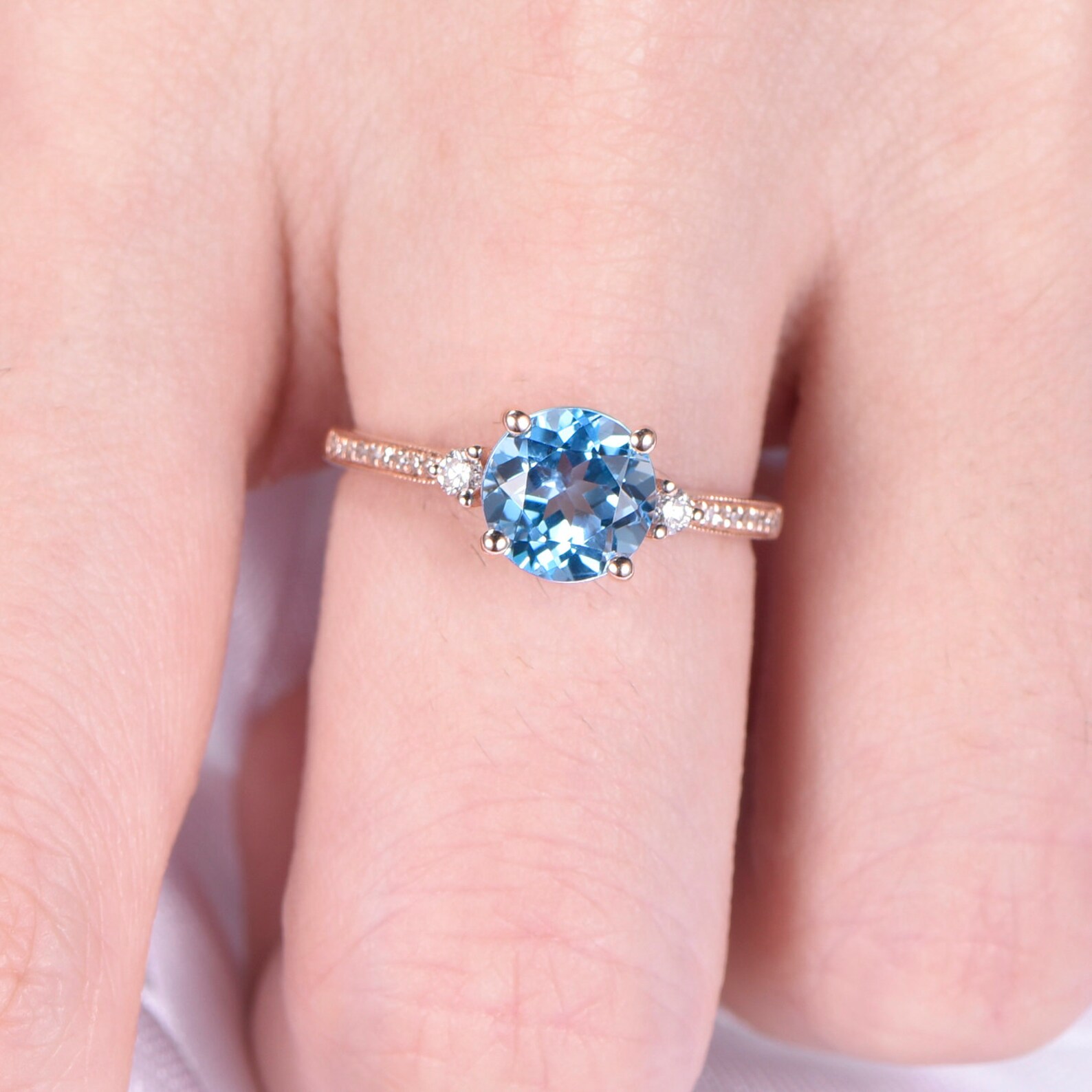 Swiss Blue Topaz Engagement Ring 14K 18K Rose Gold Topaz Ring Etsy