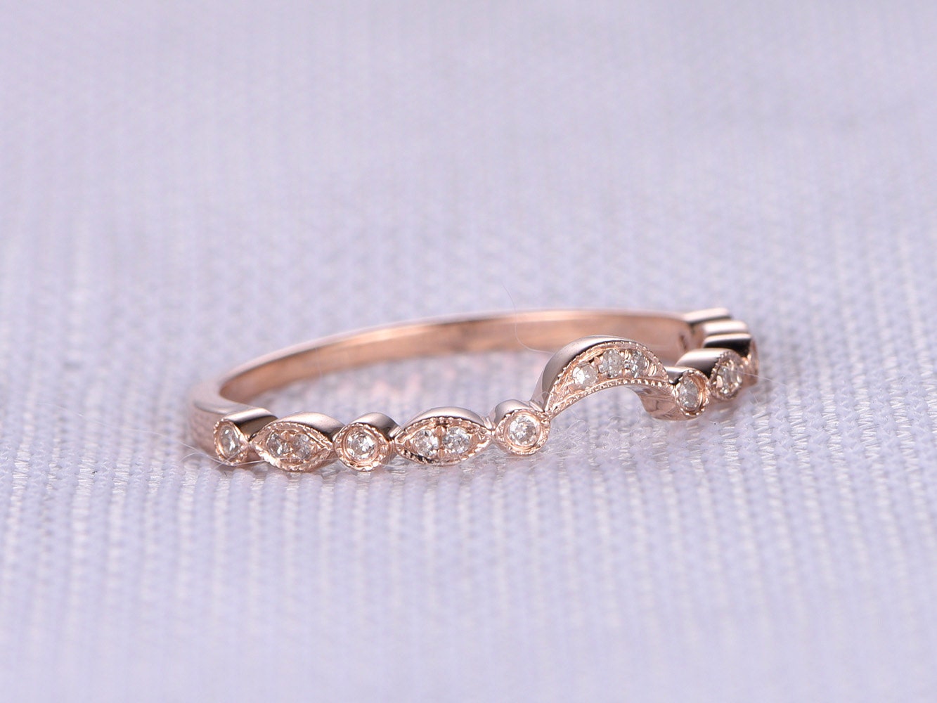 Natural Diamond Wedding Ring Anniversary Ring Curved Milgrain - Etsy