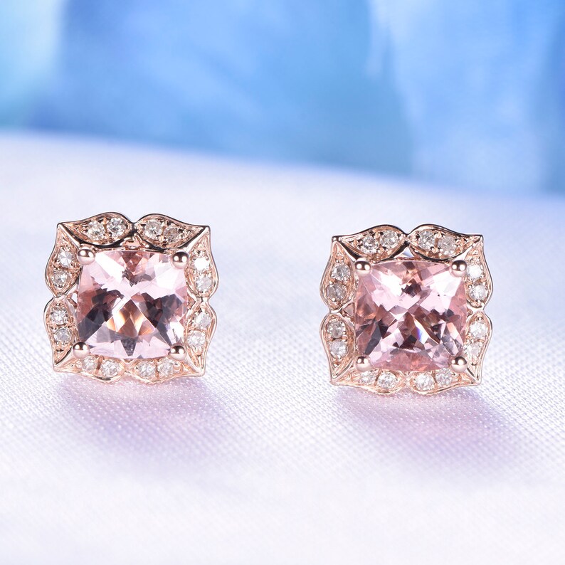 Morganite Earrings Stud Earrings 6mm Cushion Cut Natural - Etsy