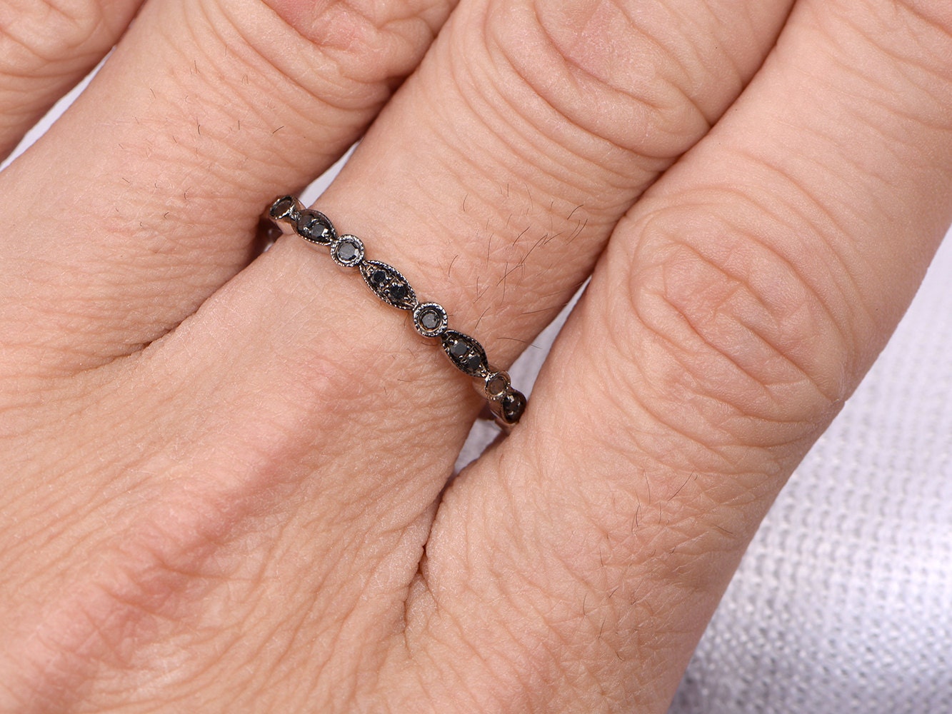 Natural Black Diamond Wedding Ring Anniversary Ring Art Deco Etsy