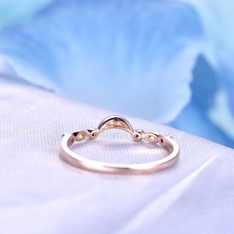 Art Deco Diamond Wedding Band Rudy Ring Solid 14k Rose Gold Round Cut Natural Ruby And Diamond Anniversary Ring Custom Jewelry