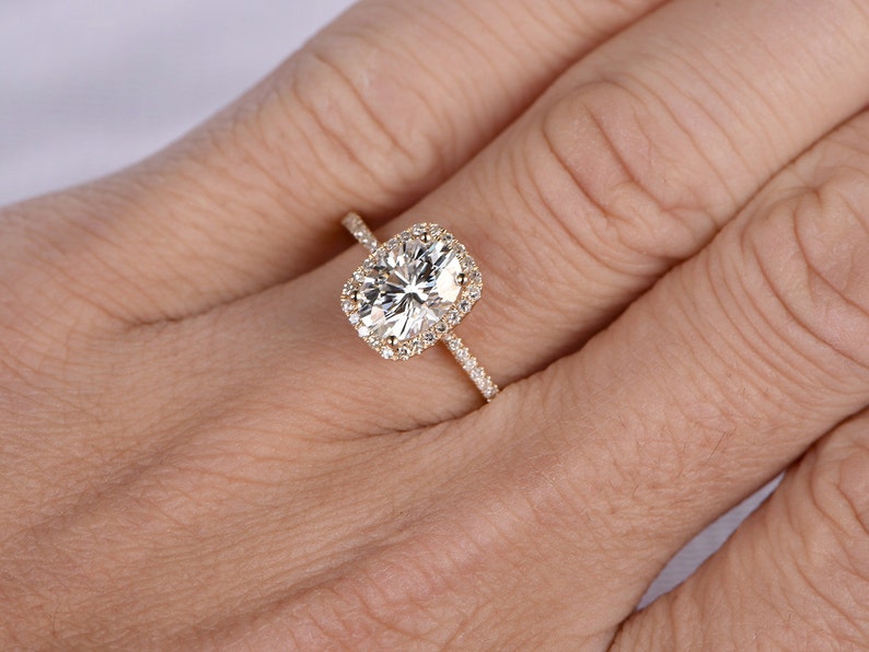 Oval Cut Moissanite Engagement Ring With Cushion Halo 6x8mm Etsy
