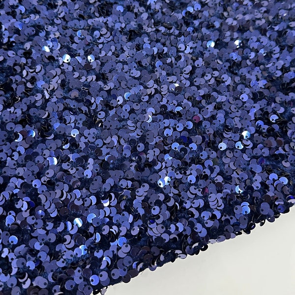 Navy Blue Sequin Velvet Fabric, Navy Sequence Fabric , Navy Blue All Over Sequins on Stretch Velvet, 5mm Sequin Fabric for Dress, Bows, Gown