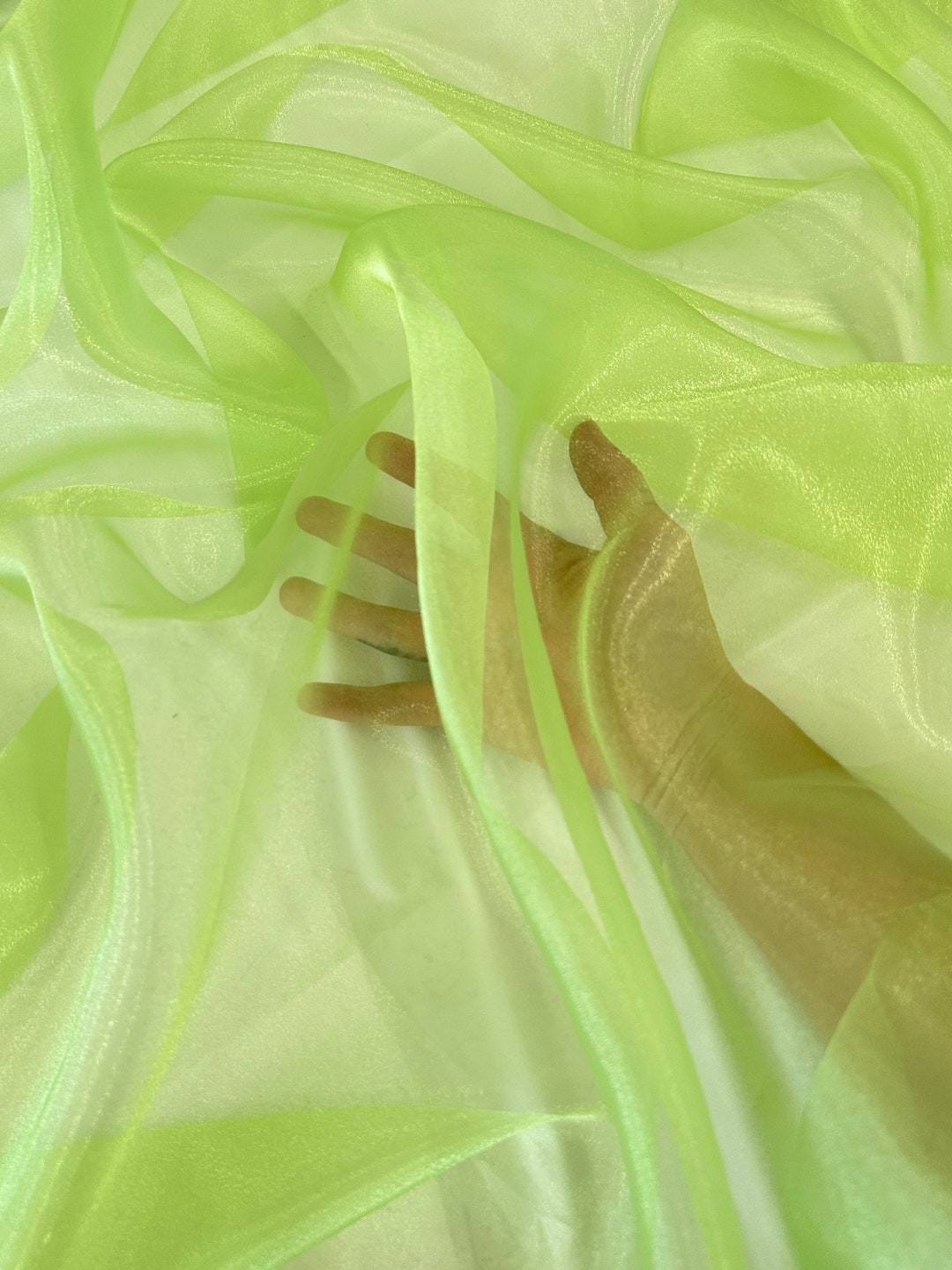 Lime Green Crystal Organza Fabric, Neon Green Organza Fabric, Sheer