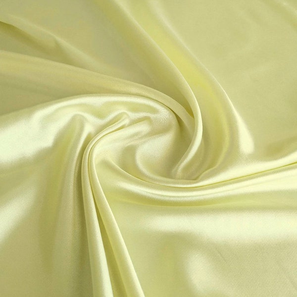 Pale Yellow Satin Fabric, Silky Satin Fabric Yellow, Pastel Yellow Bridal Satin Medium Weight, Satin for gown, Shiny Satin by the yard